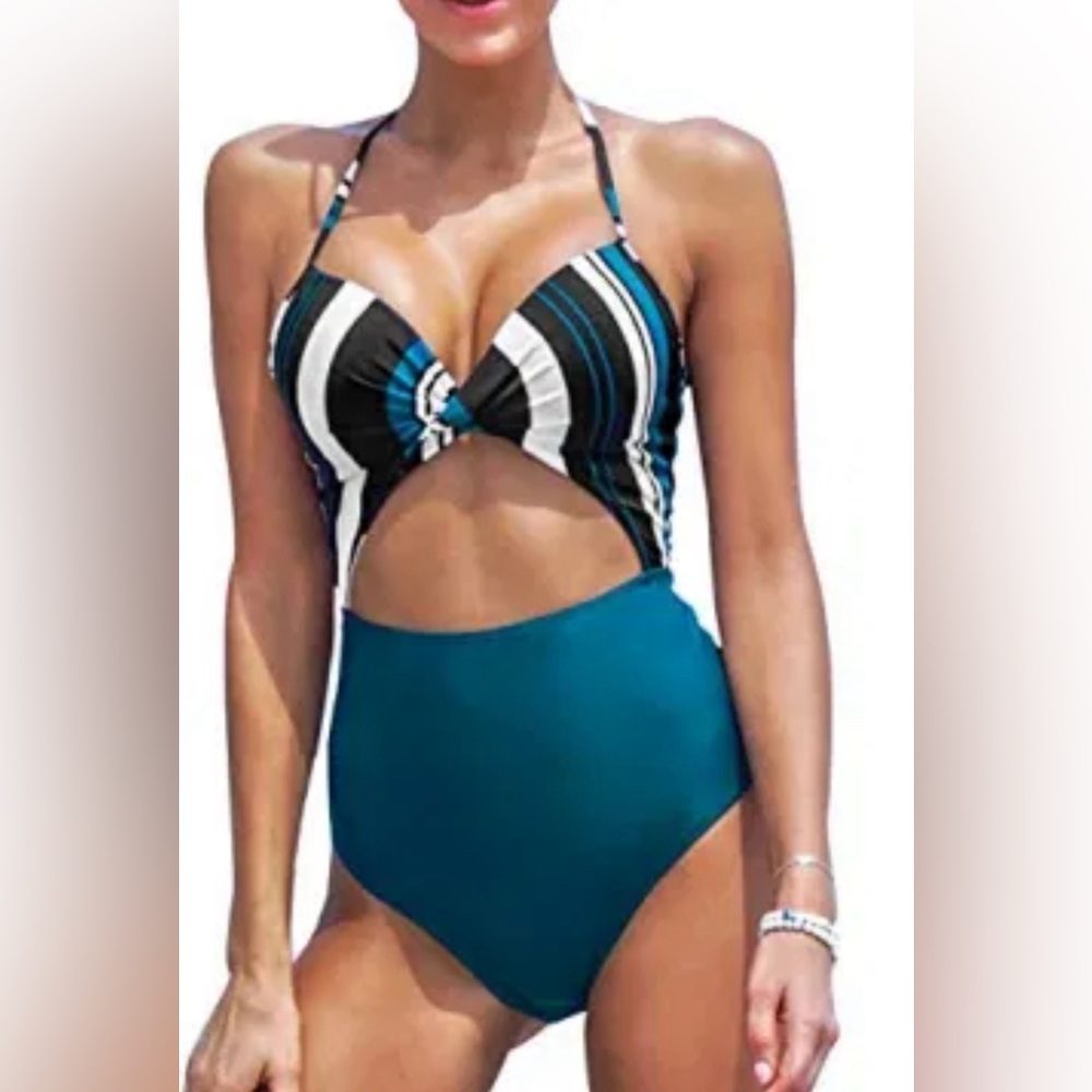 Cupshe Teal and Black Women's Swimsuit